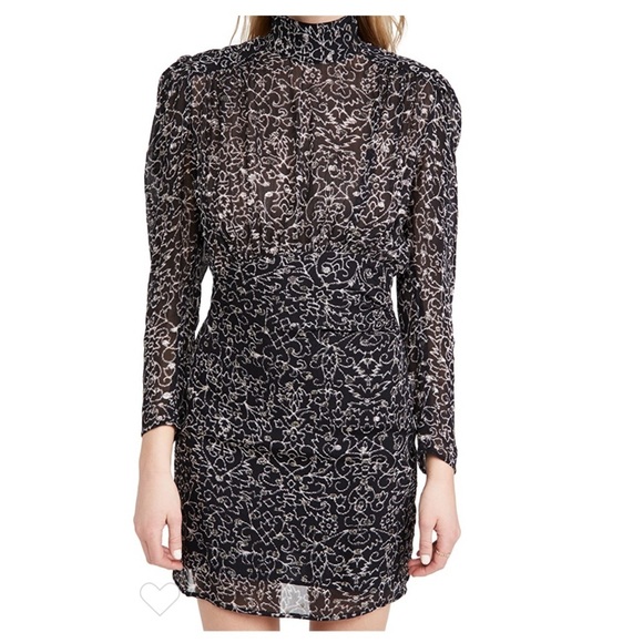 Ba&sh | Acia Metallic Embroidery Open Back Long Sleeve Dress Size 0 NEW - Picture 5 of 16